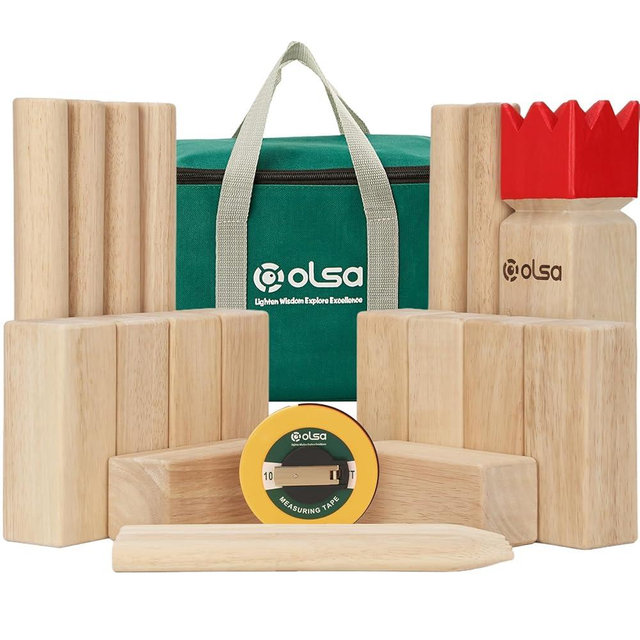 OLSA Kubb Outdoor Games Kubb Yard Games for Adults Family Viking Chess Lawn Game with Carrying Bag Giant Outdoor Toss Games for Backyard Beach Park Camping (Measuring Tape Included)