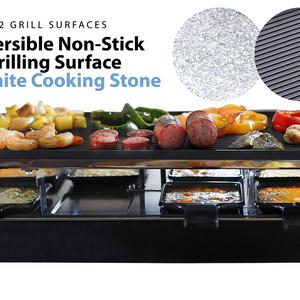 Milliard Raclette Grill for Eight People, Includes Granite Cooking Stone, Reversible Non-Stick Grilling Surface, and 8 Paddles - Great for a Family Get Together or Party