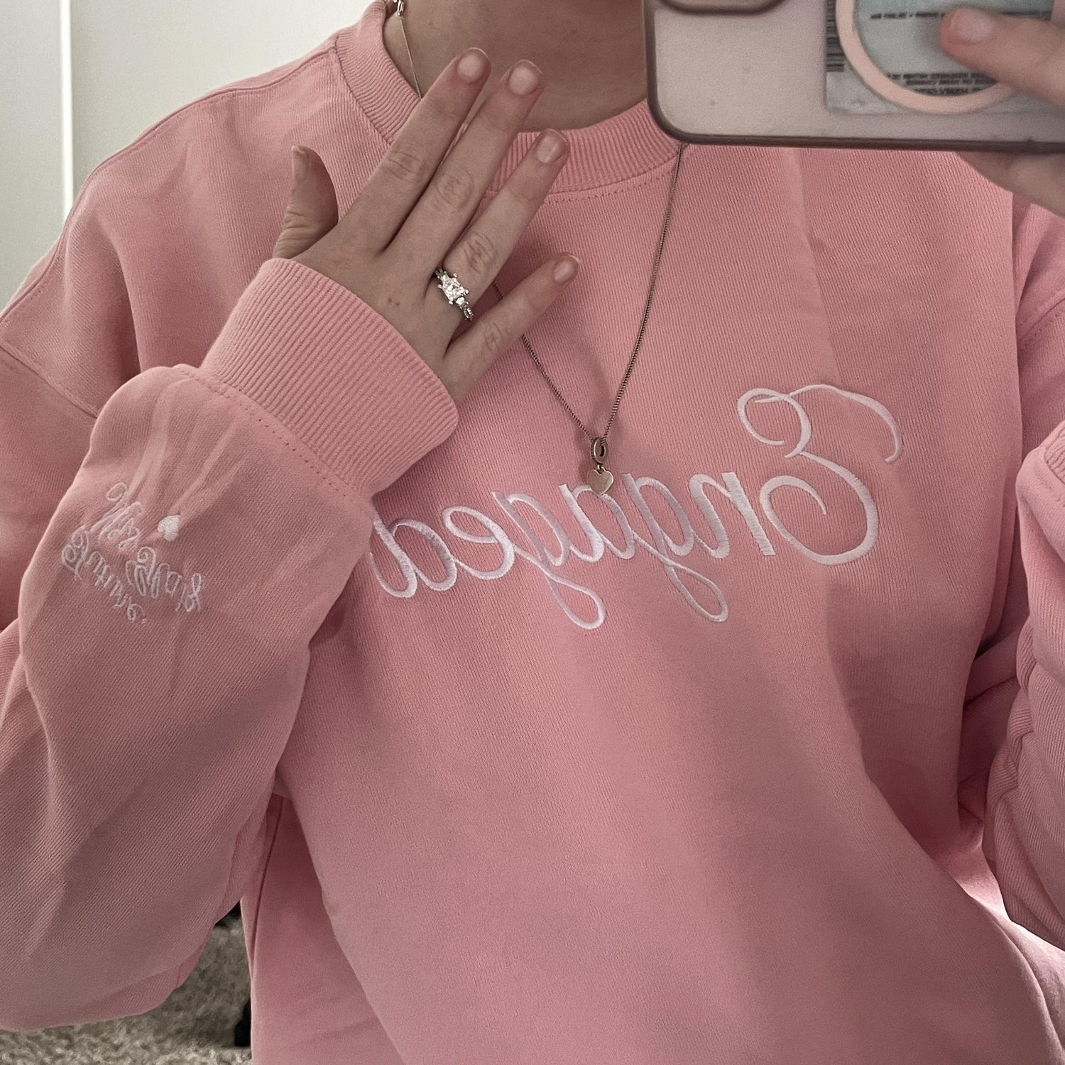 Sierra’s engaged sweatshirt that says “Future Mrs. Glatz” on the sleeve