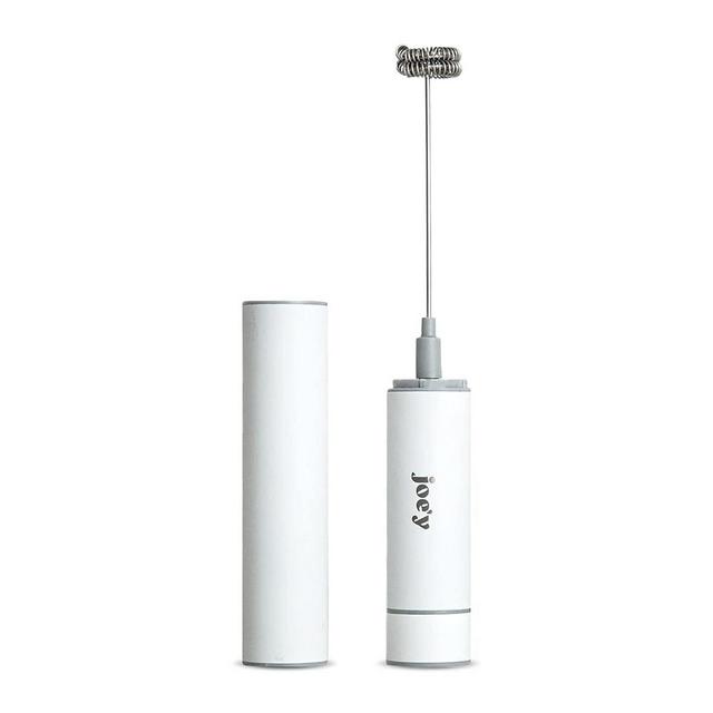 Froth'y, High-Grade Milk Frother, Automatic Stainless-Steel Frother for Coffee & More, Frother Handheld Device with a Double-Whisk Wand, Battery-Powered Drink Frother with a Travel Case, White - Joe’y