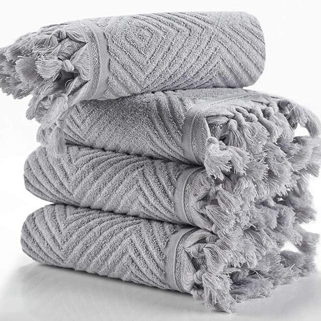 Arvec Turkish Bamboo Towel%70 Bamboo%30 Turkish Cotton, 500 GSM, Authentic Design 4 Piece Hand Towel Set 19 x 35 Ultra Absorbent and Ultra Soft (Grey)