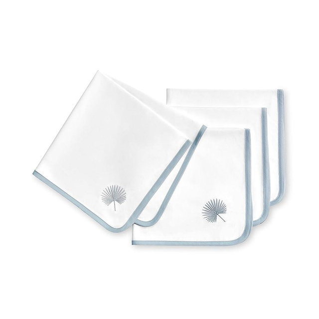 Hofdeco Premium Coastal Cotton Cloth Napkins Set of 4, 20"x20" Washable Dinner for Beach House Decor, Subtle Blue Embroidered Palm Leaf
