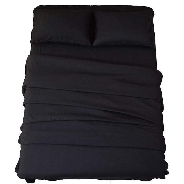 SONORO KATE Bed Sheet Set Super Soft Microfiber 1800 Thread Count Luxury Egyptian Sheets 18-Inch Deep Pocket Wrinkle-4 Piece(California King Black)