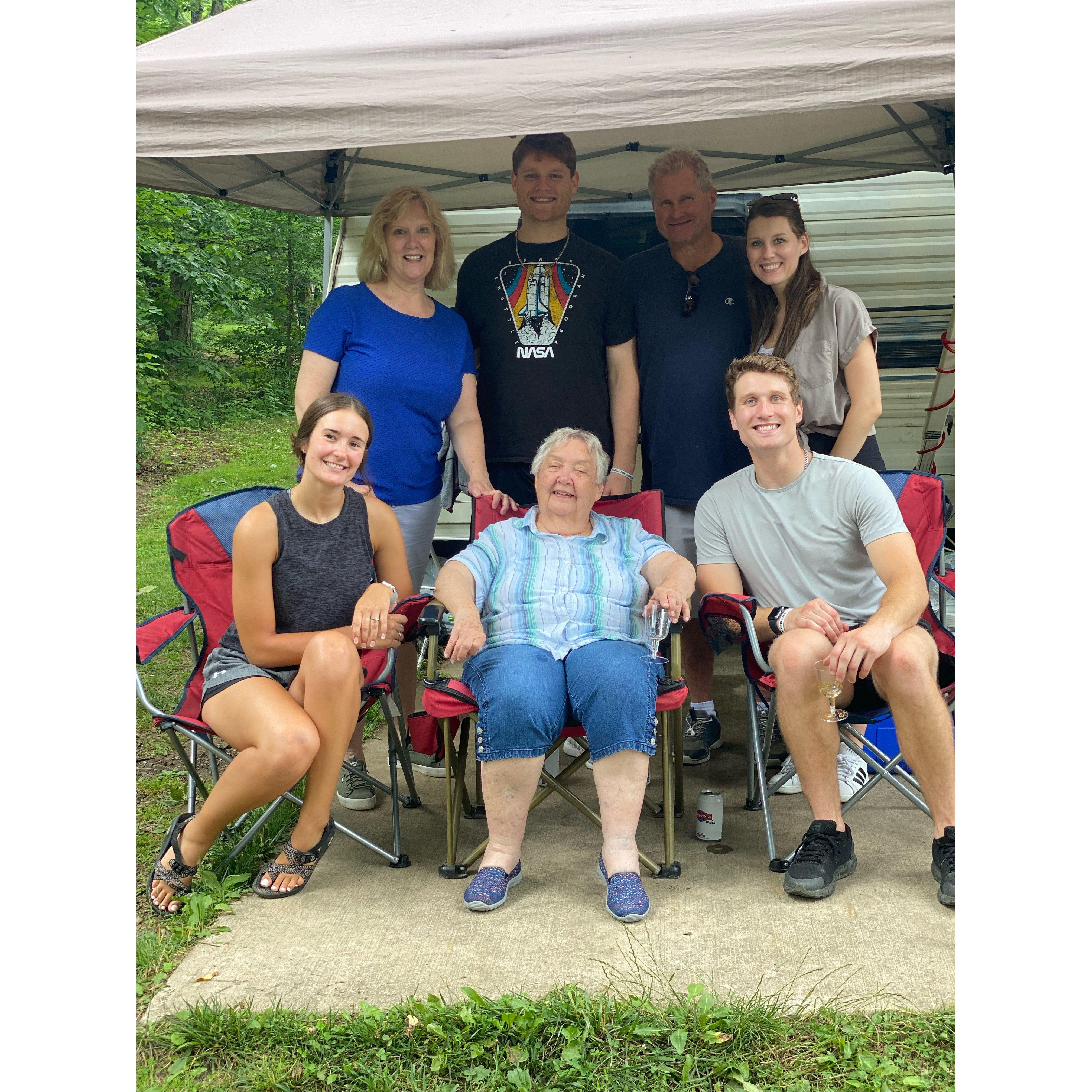 Valentine family with grandma Nusbaum at Mohican State Park after the proposal. July, 2023.