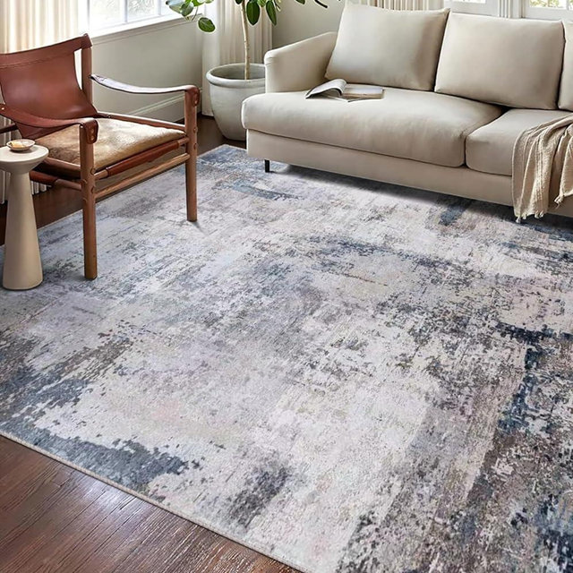 vivorug Washable Rug, Ultra Soft Area Rug 8x10, Non Slip Abstract Rug Foldable, Stain Resistant Rugs for Living Room Bedroom, Modern Fuzzy Rug (Grey/Navy, 8'x10')