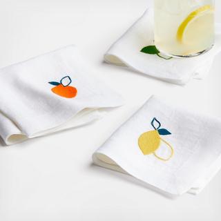 Citrus Embroidered Cocktail Napkin, Set of 4