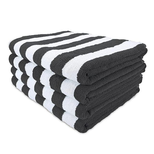 Arkwright Oversized Beach Towels (30x70, 4-Pack), Ringspun Cotton Double Yarn Strength, California Cabana Beach Towel, Pool Towel, Bath Towel (Black)
