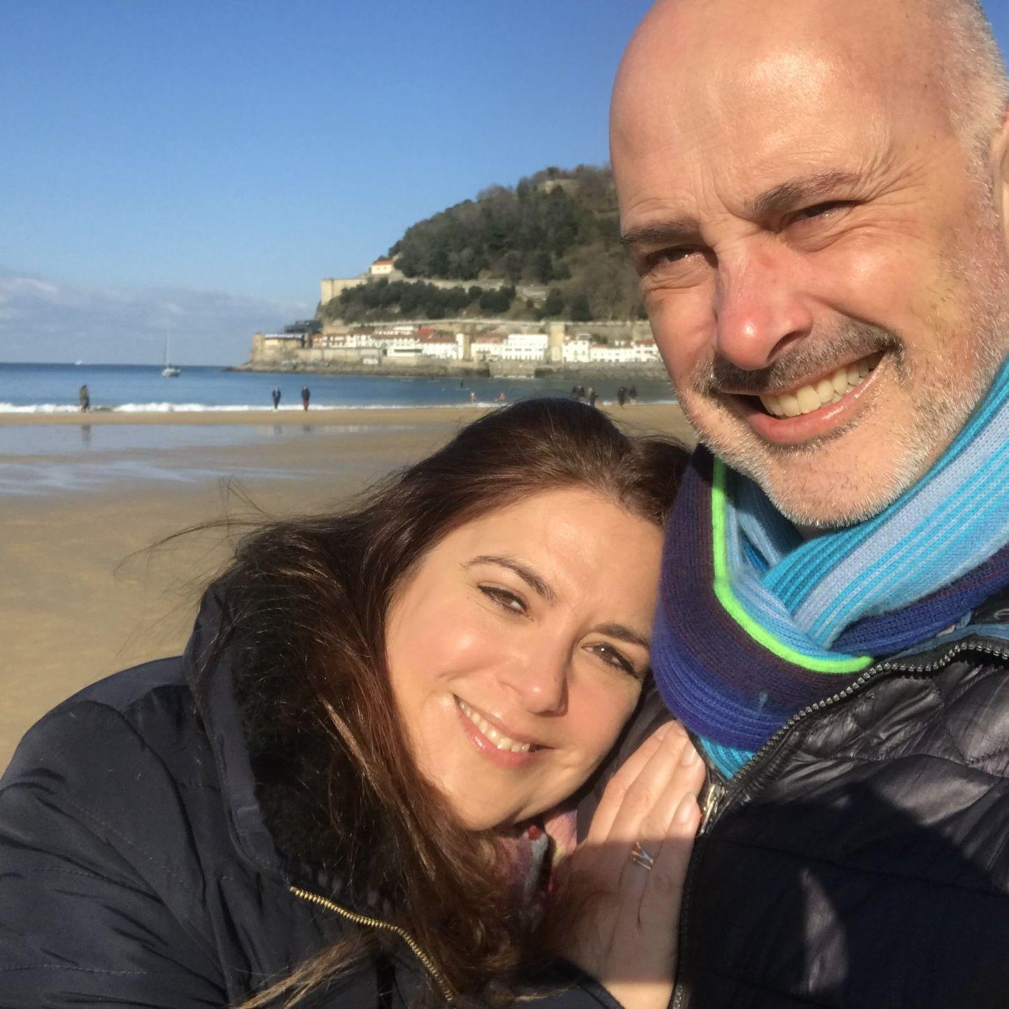 On the beach in San Sebastian, Spain - a trip for Martin's birthday in January!