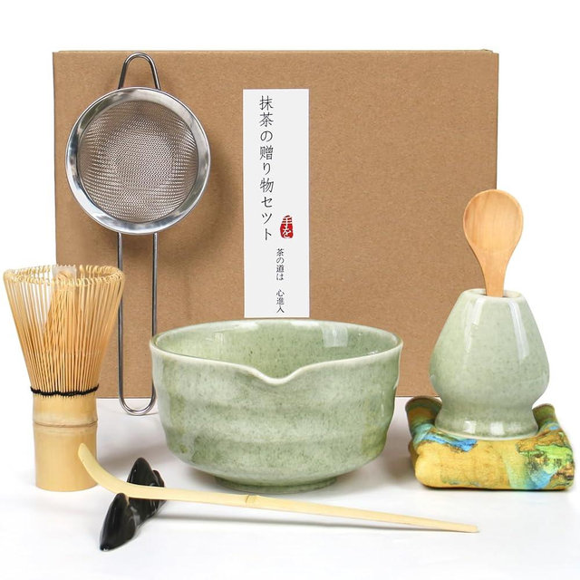Matcha Whisk Set, 8pcs Japanese Ceremonial Matcha Kit include Mixing Bowl with Spout, Bamboo Whisk and Holder, Bamboo Matcha Scoop and Spoon for Matcha Tea Lovers