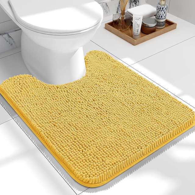 OLANLY Toilet Rugs U-Shaped 24x20, Extra Soft Absorbent Chenille Contour Bathroom Rugs for Toilet, Dry Quickly, Machine Washable, Non-Slip Toilet Bath Mat, Yellow