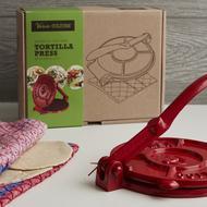 Tortilla Press Kit - Red Cast Iron with Servilleta