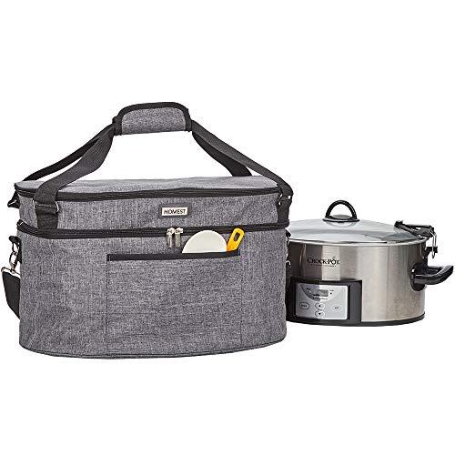 HOMEST Slow Cooker Travel Bag with Easy to Clean Lining, Insulated Carrier with Zippered Accessory Pocket, Carry Case Compatible with Crock Pot 6, 7, 8 Quart (Patent Design)
