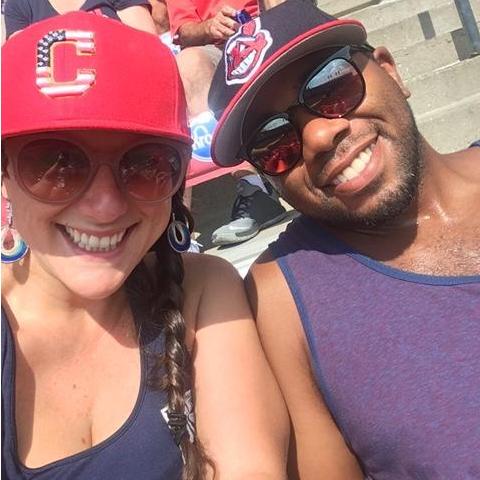 Enjoying a very hot Indians game together.