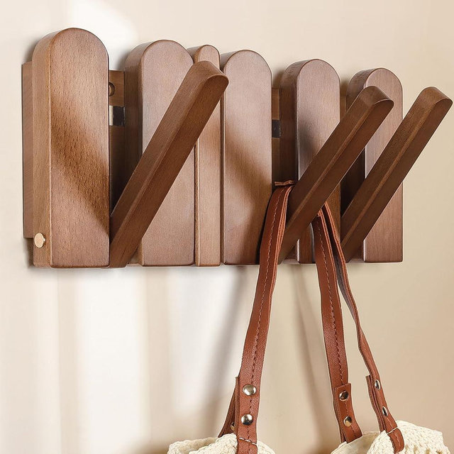 KYIAANY Wooden Coat Rack for Wall: Modern Piano 4 Hooks Wall Mounted Heavy Duty for Small Spaces Entryway Hallway Bathroom for Hanging Jacket Towel Backpack