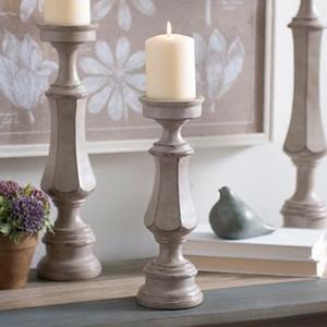 Scalloped Gray Candlestick, 12 in.