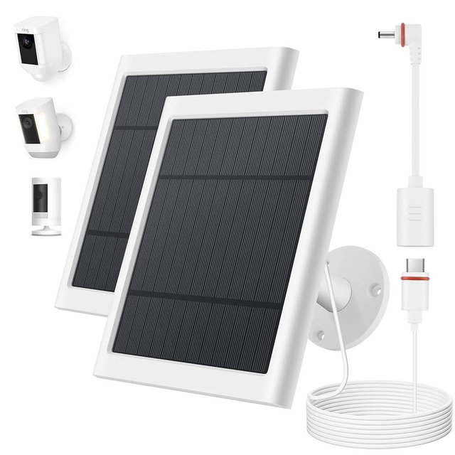Solar Panel for Ring Camera, 2 Pack 4W Solar Charger Compatible with Ring Spotlight &All-New Stick Up Outdoor Cam Battery, 10ft Long Cable with USB-C to Ring Barrel Plug Adapter