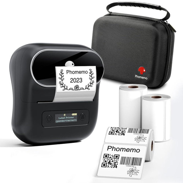 Phomemo Label Maker - M220 Thermal Label Maker Printer, Bluetooth Mobile Printer Compatible with Android & iOS, 80mm Portable Mini Label Printer with 3 Pack Label and 1 Case
