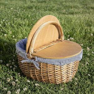 PICNIC TIME Country Picnic Basket, Navy Blue and White Stripe