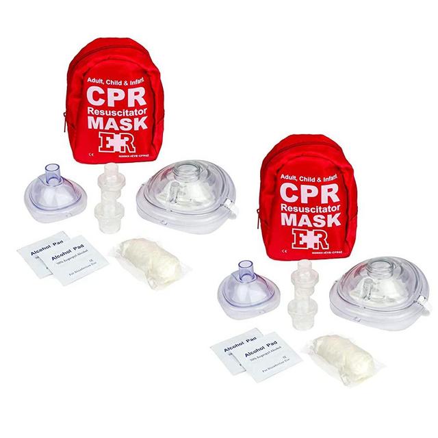 Ever Ready First Aid Adult and Infant CPR Mask Combo Kit with 2 Valves with Pair of Nitrile Gloves & 2 Alcohol Prep Pads - Red - 2 Pack