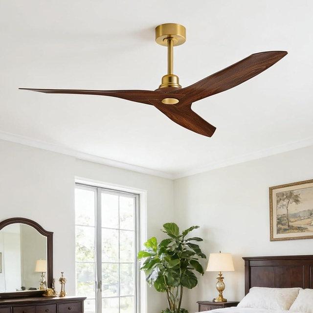50 Inch Ceiling Fan No Light with Remote, Gold Motor & Walnut Wood Grain Blades, 6-Speed Reversible DC Motor, Low Profile Quiet Indoor Outdoor Fan for Dining Room Living Room Patio Porch Farmhouse