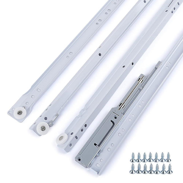 Molvyan 2 Pair 22 inch Soft Close Drawer Slides Bottom Mount Cabinet Drawer Slides Undermount Self Slow Close Drawer Tracks and Rails Replacement Kit, with Silent Wheels 50LB Capacity (21.65inch)
