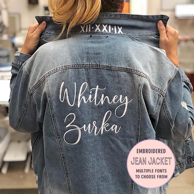 Embroidered Jean Jacket, Bride Jean Jacket, custom jean jacket, Embroidered Denim Jacket, custom wedding jacket, Custom Denim Jacket