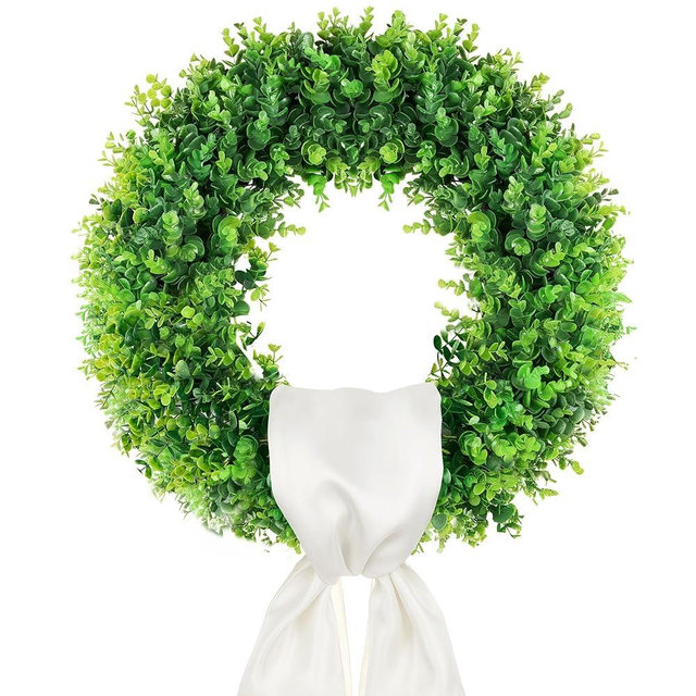 PinkPum 20'' Spring Boxwood Wreaths for Front Door Wreath Front Door Decor Artificial Wreath Summer Outdoor Indoor Green Home Round All Year Round Farmhouse St Patricks Day Decorations