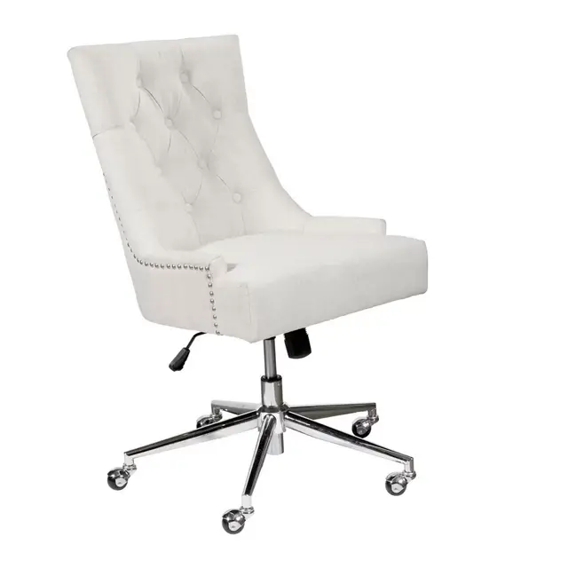 Button Tufted Adjustable Upholstered Office Chair in Beige