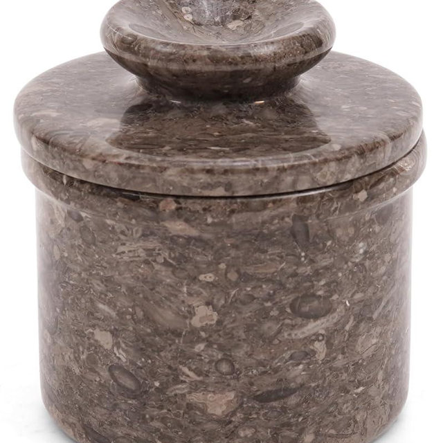 Marble Butter Keeper with Lid Oceanic 4.25 Inch, Handmade French Butter Crock for Soft Butter Storage, Marble Butter Dish for Kitchen Countertop