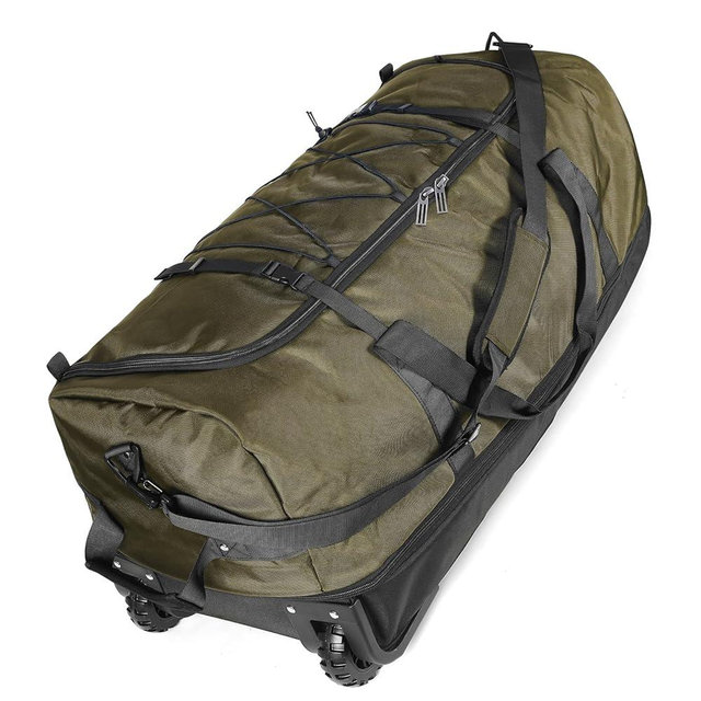 Vrtisa 110L Expandable to 140L 32” Foldable Oxford Soft-Sided Rolling Duffle Bag with 2 Heavy-Duty Wheels,3 Large Compartments,Adjustable Shoulder Strap and Attached Organizer Pouch,Green