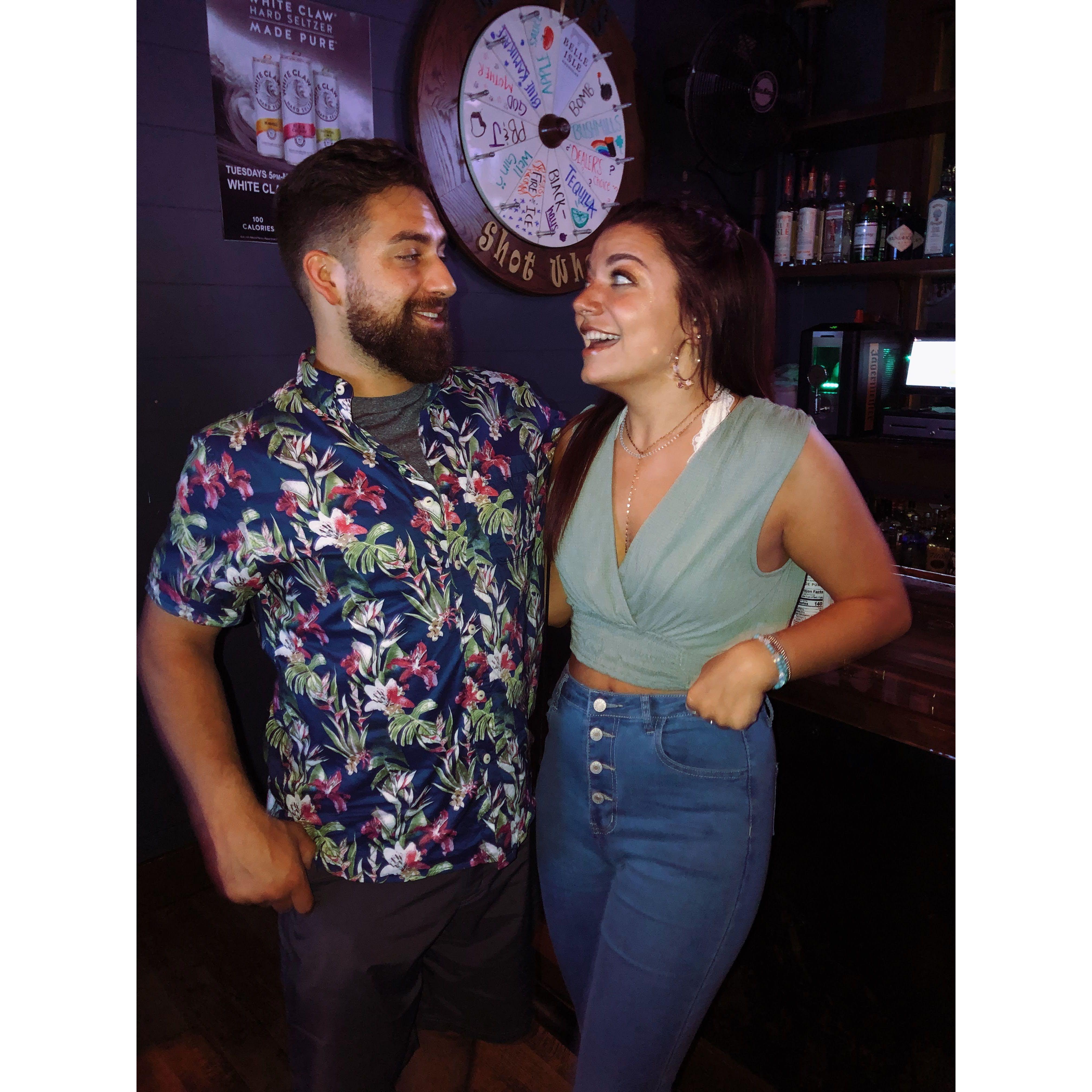 Our very first photo together, September 2019 (we are screaming at each other with Valley Girl accents here)
