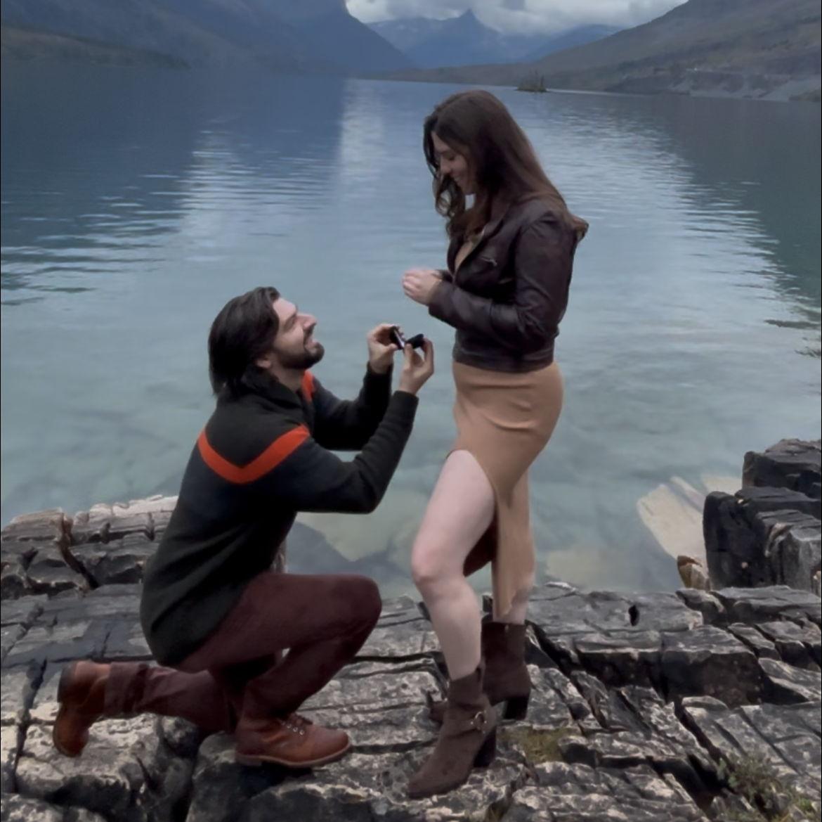 Stephen proposing in Glacier National Park Montana