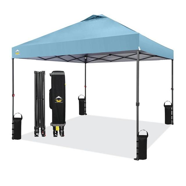 CROWN SHADES 10x10 Pop Up Canopy, Patented Center Lock One Push Instant Popup Outdoor Canopy Tent, Newly Designed Storage Bag, 8 Stakes, 4 Ropes