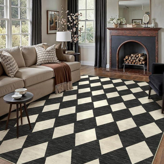 PureCozy Machine Washable 6x9 Area Rugs for Living Room Modern Soft Black and White Checkered Rug Non-Slip Low Pile Accent Indoor Office Carpet for Bedroom Dining Room Nursery Classroom
