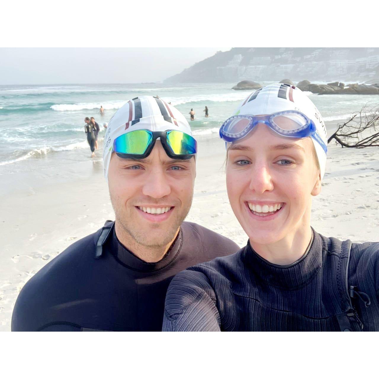 Our first open water swim together was definitely a challenge, but luckily we had each other to keep calm and carry on.