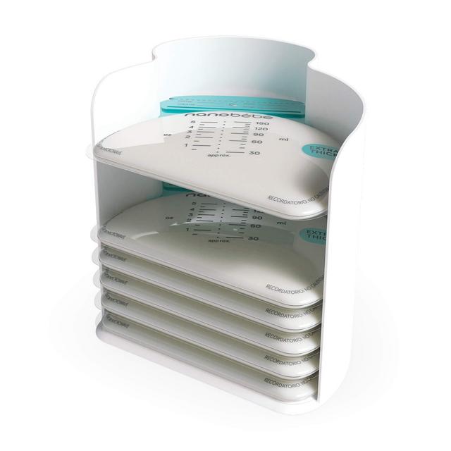 Nanobebe 25 Breastmilk Storage Bags & Organizer – Fast, Even Thawing Warming Breastmilk Bags, Save Space Track Pumping – Freezer Fridge Breastfeeding Supplies