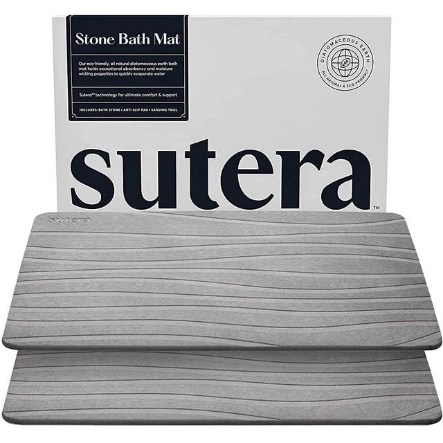 SUTERA - Stone Bath Mat, Diatomaceous Earth Shower Mat, Non-Slip Super Absorbent Quick Drying Bathroom Floor Mat, Natural, Easy to Clean (23.5 x 15 Gray, 2 Pack)