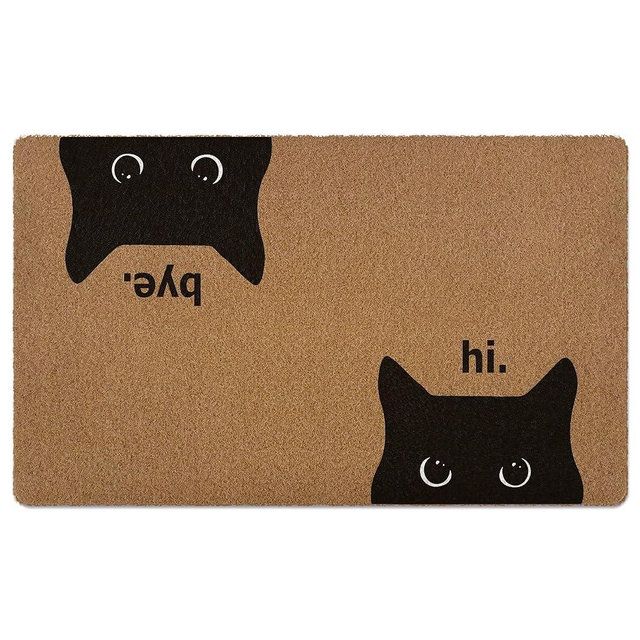 XLDLIOO Black Cat Door Mat, Cat Welcome mat, Cute Funny Welcome Front Door Mat Indoor Entrance, Rustic Artificial Coir Doormat Rugs for Cats Lovers Owners Porch Entry Patio Kitchen Decor 30x17in