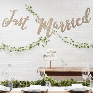 6-Piece Wooden Just Married Banner & Decorative Vine Set