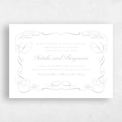 Metallic Silver, Grey Wedding Invitation - Ventana Landscape Letterpress