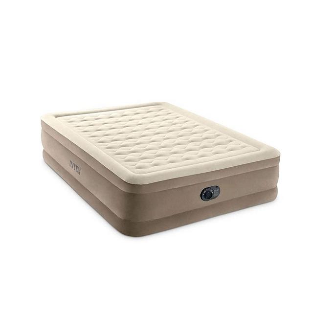 Intex 64427ED Ultra Plush Fiber-Tech Inflatable Velvet Soft Airbed Mattress with Built in Electric Pump and Portable Storage Carrying Case, Queen