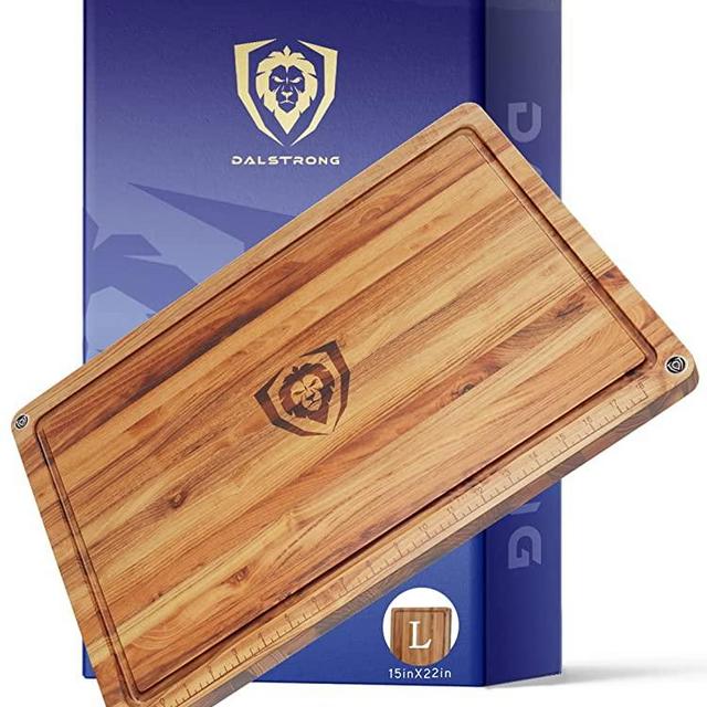 DALSTRONG Teak Wood Cutting Board - 22" x 15" Large Size - Tight Wood Grain - - Laser-Engraved Measurements & Juice Groove - Kitchen Chopping Board - Serving - Large Cutting Boards - Gift Packaging