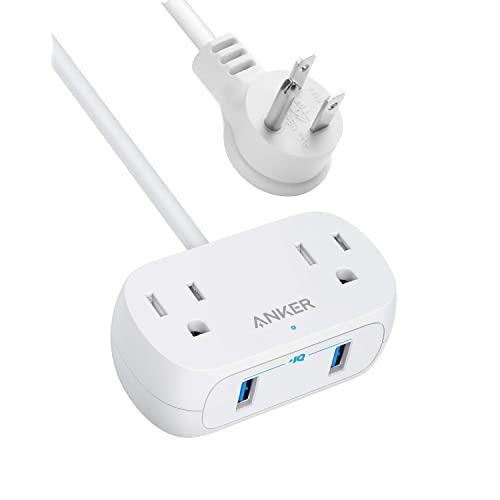 Anker Power Strip with USB PowerExtend USB 2 mini, 2 Outlets, and 2 USB Ports, Flat Plug, 5 ft Extension Cord, Safety System for Travel, Desk, and Home Office