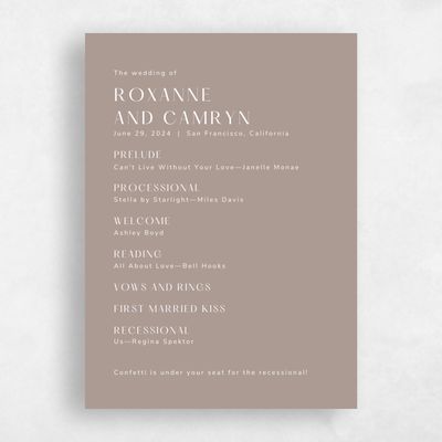 Rich Taupe, Beige Wedding Program - Cerrito