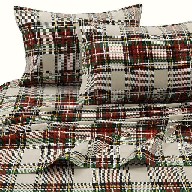 Tribeca Living CHAR170SHEETQU Charleston Plaid Flannel Deep Pocket Sheet Set, 3 pcs, Queen