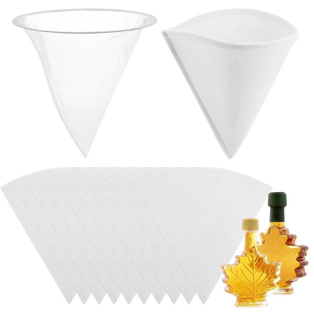 12 Pieces Maple Syrup 1 Qt. Filter Set Includes 1 Pcs Heavy Duty Boiling Filter and 10 Pcs Syrup Pre Filters Non Woven Fabric Cone Strainer for Kitchen Restaurant Cafe Kitchen Food Truck (12)
