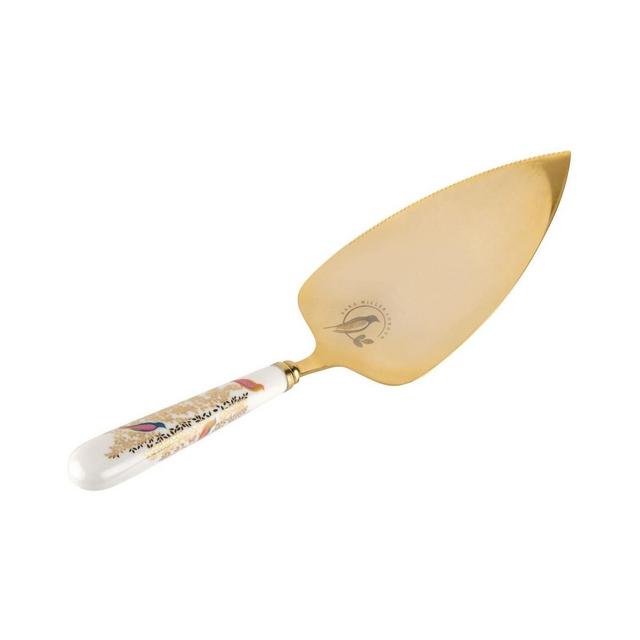 Sara Miller Chelsea Cake Server by Portmeirion - 10 Inch Dessert Knife with Porcelain Handle, 22K Gold Detailing - Gold-Plated Stainless Steel Blade