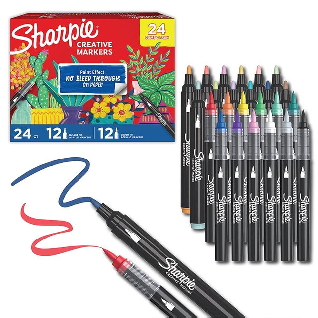 SHARPIE Creative Markers Variety Pack, Water-Based Acrylic Markers, Assorted Tips including Earth Tones, 24 Count