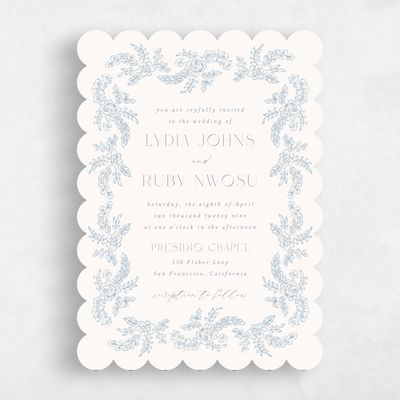 Blue Scalloped Wedding Invitation - Petalo Portrait