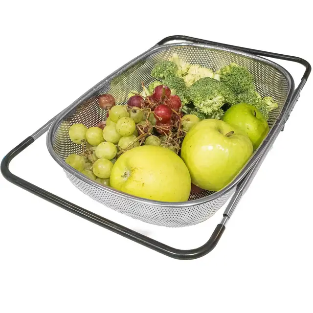 5 Star Super Deals Stainless Steel Colander Expandable Strainer Fine Mesh Basket - 6 Quart with Handles for Kitchen Sink